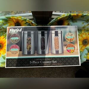 Parini Stainless Steel 3-Piece Canister Set - Black and Gray